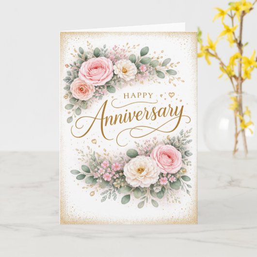 Floral Happy Anniversary カード (黄色い花)