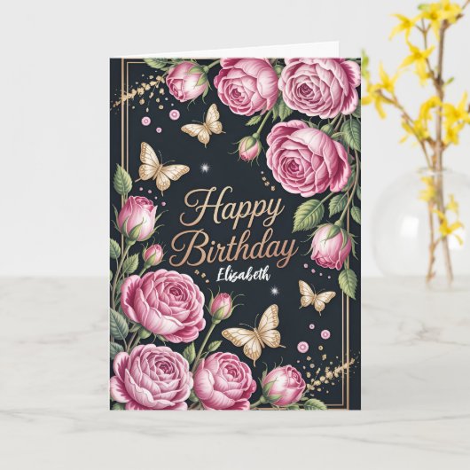 Floral Happy Birthday カード (黄色い花)