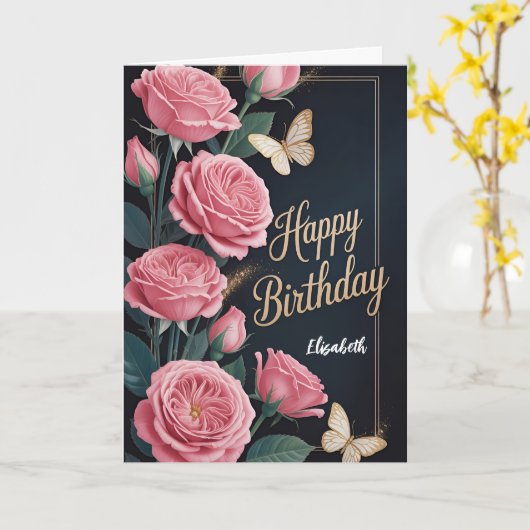 Floral Happy Birthday カード (黄色い花)