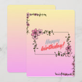 Floral Happy Birthday Card 招待状 (正面/裏面)