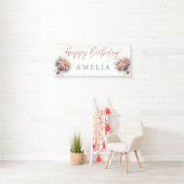 Floral Happy Birthday Personalized Party Banner Si 横断幕 (インサイチュ)