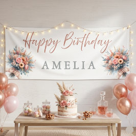 Floral Happy Birthday Personalized Party Banner Si 横断幕