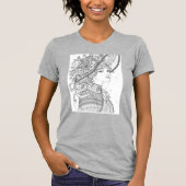 Floral Hat Lady Ink Art T-Shirt Tシャツ (正面)