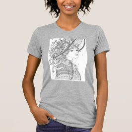 Floral Hat Lady Ink Art T-Shirt Tシャツ