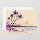 Floral Hawaii Drawing Mele Kalikimaka シーズンポストカード (正面/裏面)