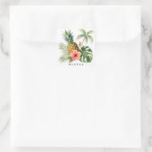 Floral Hawaii Pineapple & Hibiscus Summer Name スクエアシール (バッグ)