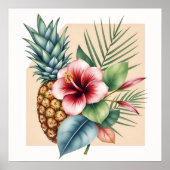 Floral Hawaii Pineapple & Hibiscus Summer Name ポスター (正面)