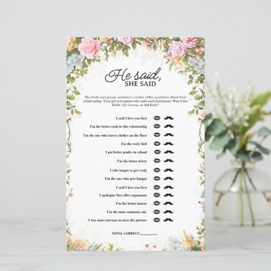 Floral He Said She Said Bridal Shower Game (スタンド正面)