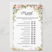 Floral He Said She Said Bridal Shower Game (正面)