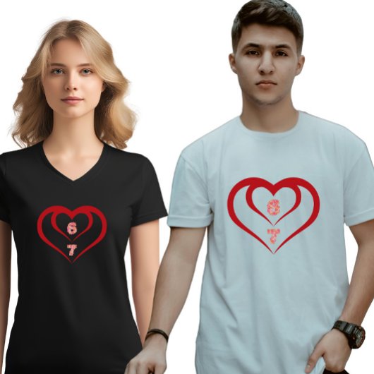 Floral Heart 6 7 Meme Valentine Matching Tシャツ