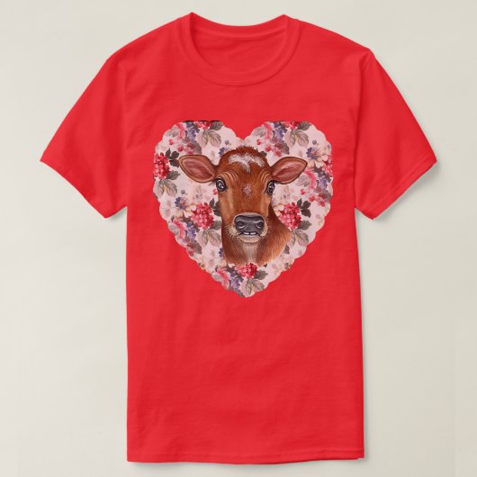 Floral Heart and Cow Coquette Design  Tシャツ (デザイン正面)