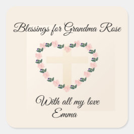 Floral Heart Blessing for Grandma Sticker Design スクエアシール