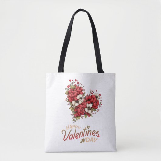 Floral Heart Bouquet Valentine's Day トートバッグ (正面)