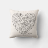 Floral Heart Doodle Romantic Botanical Line Art クッション (裏面)