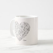 Floral Heart Doodle Romantic Botanical Line Art コーヒーマグカップ (正面左)