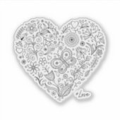 Floral Heart Doodle Romantic Botanical Line Art シール (正面)