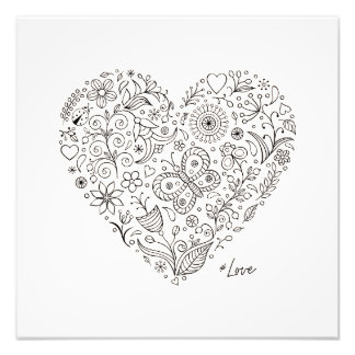 Floral Heart Doodle Romantic Botanical Line Art フォトプリント