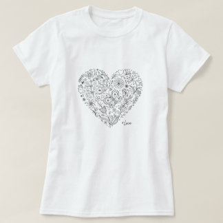 Floral Heart Doodle Romantic Botanical Line Art Tシャツ