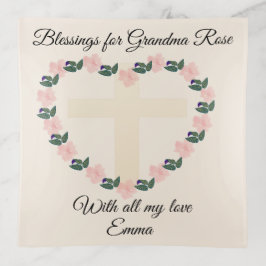 Floral Heart Faith Blessing for Treasured Grandma トリンケットトレー