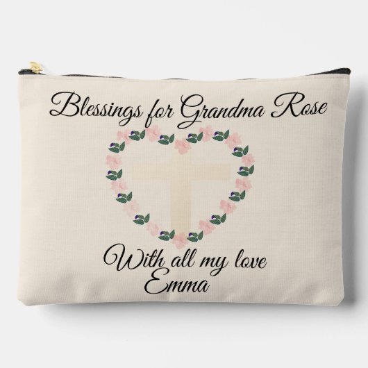 Floral Heart Faith Message for a Cherished Grandma アクセサリーポーチ (正面)