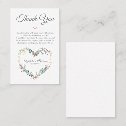 Floral Heart in Pink with Thanks 名刺 (正面/裏面)