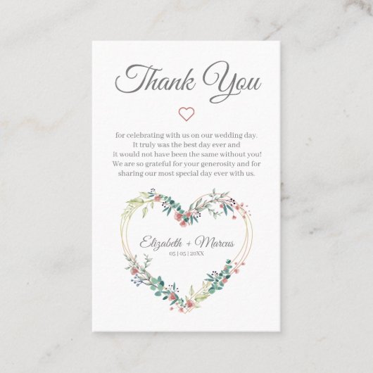 Floral Heart in Pink with Thanks 名刺 (正面)