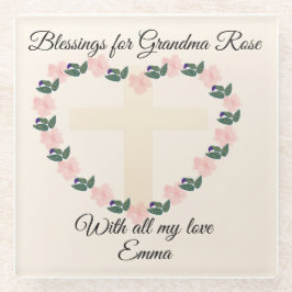 Floral Heart Mother’s Day Blessing for Grandma ガラスコースター
