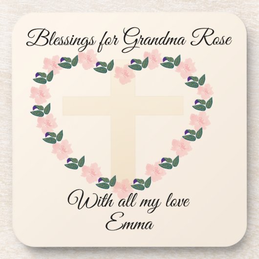 Floral Heart Mother’s Day Blessing for Grandma  コースター (正面)