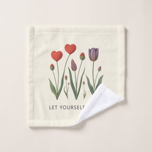Floral Heart Tulips Let Yourself Grow Quote ウォッシュタオル (ウォッシュタオル)