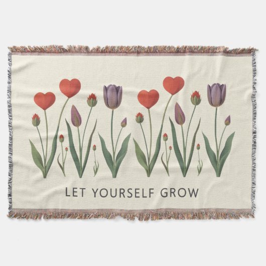 Floral Heart Tulips Let Yourself Grow Quote スローブランケット (正面)