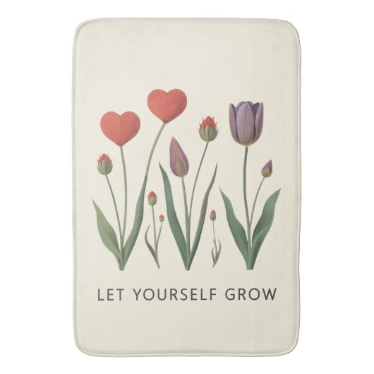Floral Heart Tulips Let Yourself Grow Quote バスマット (正面縦)