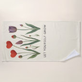 Floral Heart Tulips Let Yourself Grow Quote ビーチタオル (正面)