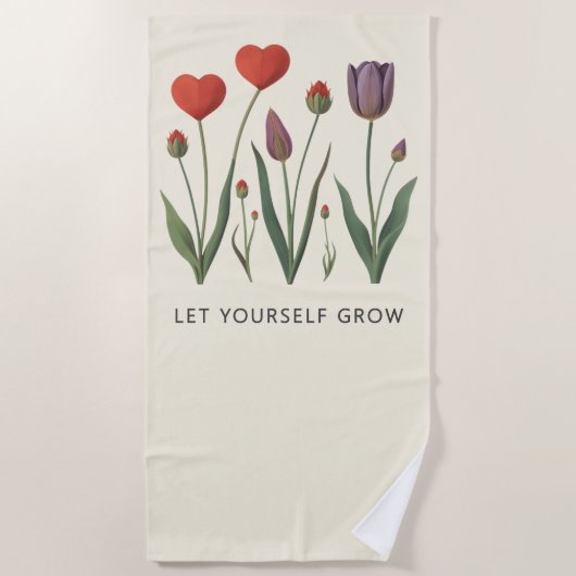 Floral Heart Tulips Let Yourself Grow Quote ビーチタオル (正面)