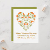 Floral Heart Valentine’s Day Love Art Deco Green カード (正面/裏面インサイチュ)