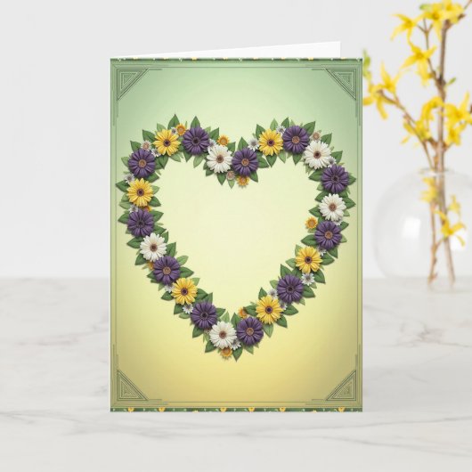 Floral Heart Wreath Card カード (黄色い花)