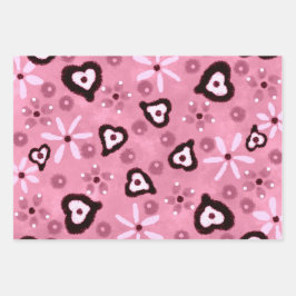 Floral Hearts Shades of Pink Pattern Decoupage ラッピングペーパーシート