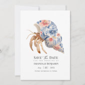 Floral Hermit Crab Coastal Beach Wedding Nautical セーブザデート (正面)