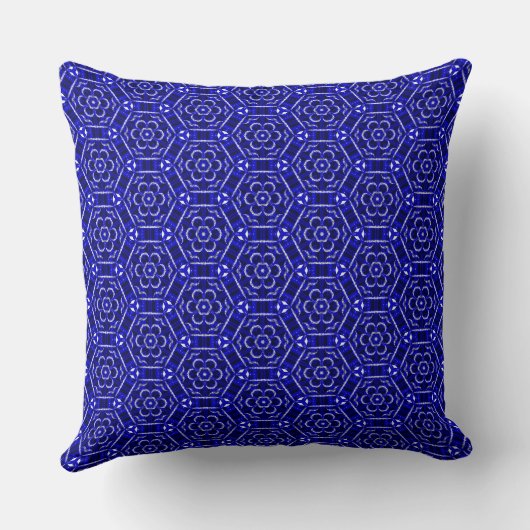 Floral Hexagons Dark Blue Throw Pillow クッション (裏面)