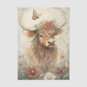 Floral Highland Cow With Wildflowers Decoupage 薄葉紙 (正面)
