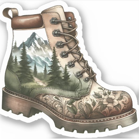 Floral Hiking Boot Vinyl Sticker | Die-Cut Sticker シール (正面)