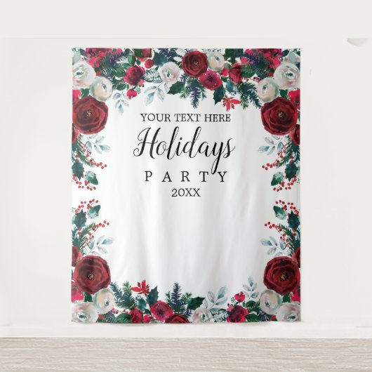 Floral Holiday Party photobooth backdrop  タペストリー (正面)