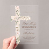 floral Holy cross First Communion アクリル招待状 (インサイチュ (ポータブル))