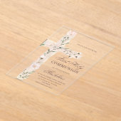 floral Holy cross First Communion アクリル招待状 (レイダウン)