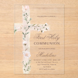 floral Holy cross First Communion アクリル招待状
