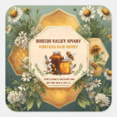 Floral Honey Jar Custom Label スクエアシール (正面)