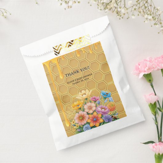 Floral Honeycomb Honeybee Honey Drip Baby Shower フェイバーバッグ (封をした状態)