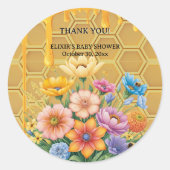 Floral Honeycomb Honeybee Honey Drip Baby Shower ラウンドシール (正面)