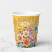 Floral Honeycomb Honeybee Honey Drip Baby Shower 紙コップ (裏面)