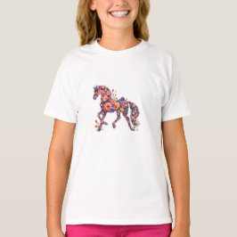 Floral Horse Flower Art T-Shirt Tシャツ