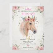 Floral Horse Kids Birthday Invite Template 招待状 (正面/裏面)